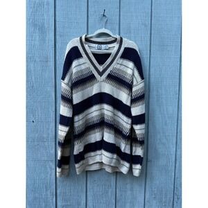 Vintage Sears Roebuck &‎ Co. Striped V-Neck 100% Cotton Knit Sweater Mens XXL
